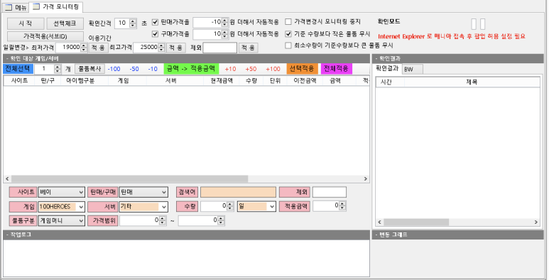오토아이템(AutoItem) 가격모니터링 화면